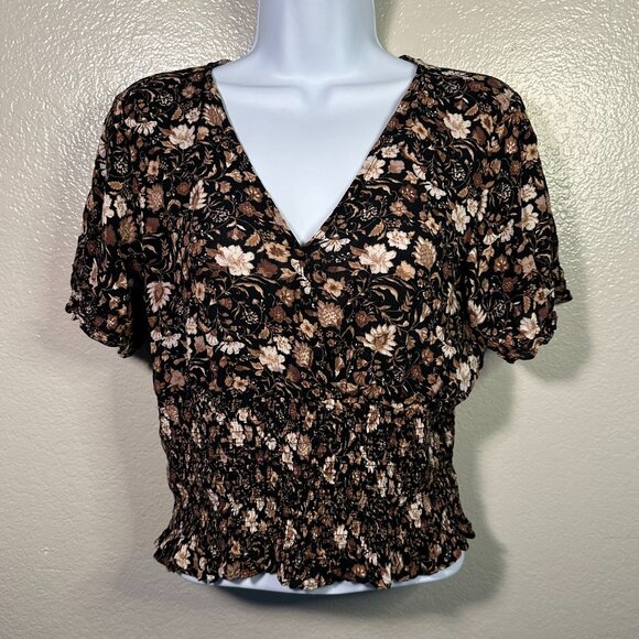 Paper Crane Tops - Paper Crane V Neck Fall Floral Cropped Blouse
